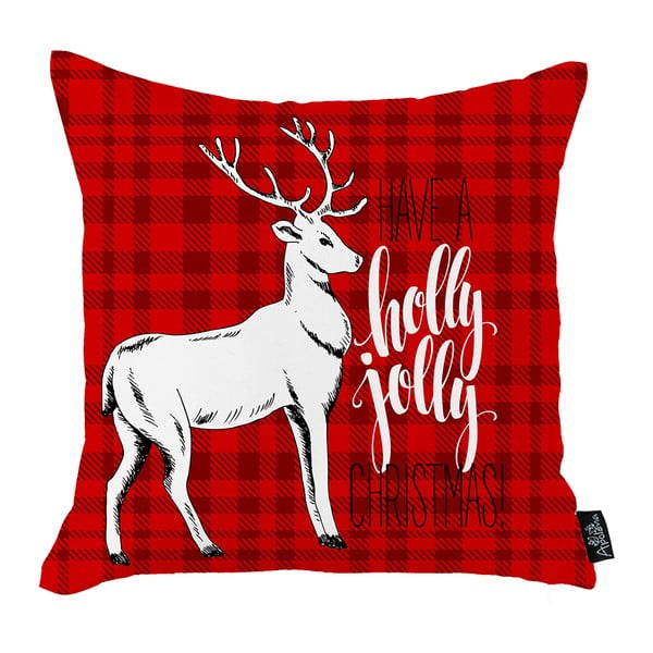 Honey Christmas Deer Holly Jolly piros karácsonyi párnahuzat, 45 x 45 cm - Mike & Co. NEW YORK