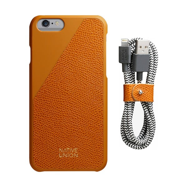 Clic Leather Belt narancssárga bőr telefontok töltőkábellel, iPhone 6 és 6S Plus - Native Union