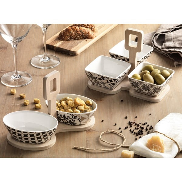 Alhambra 3 db porcelántál bambusz tartóval - Brandani-image-1