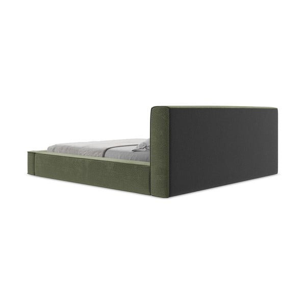 Zöld kárpitozott ágyneműtartós franciaágy ágyráccsal 140x200 cm Noho – Makamii-image-2