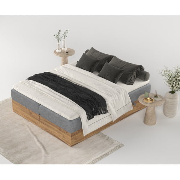 Szürke-natúr színű ágyneműtartós boxspring ágy 200x200 cm Faro – Maison de Rêve-image-3