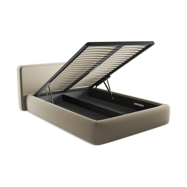 Bézs kárpitozott ágyneműtartós franciaágy ágyráccsal 140x200 cm Kiana – Makamii-image-3