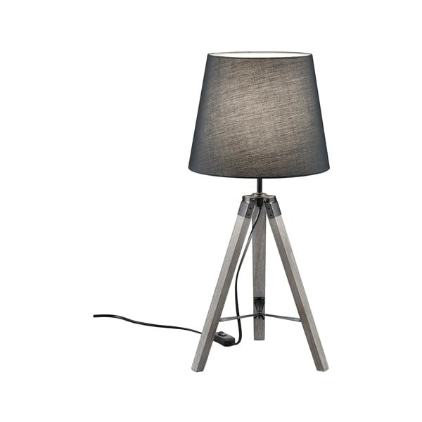 Tripod szürke fa-szövet asztali lámpa, magasság 57,5 cm - Trio