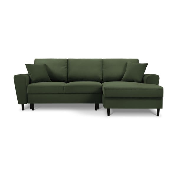 Zöld kordbársony kinyitható tárolóhelyes sarokkanapé (jobb oldali-heverő résszel) Kyoto – Cosmopolitan Design