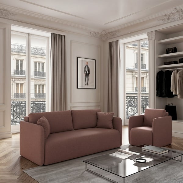 Rózsaszín kinyitható kanapé 220 cm Chaum – Rodier-image-1