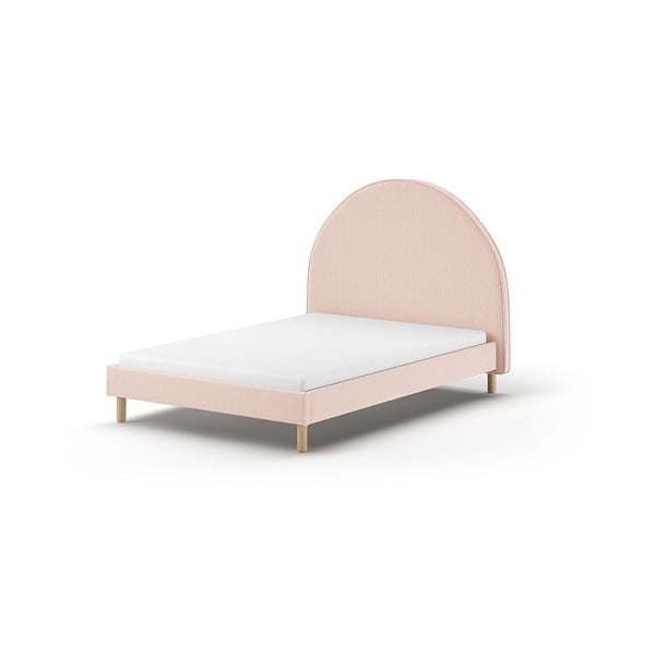 Rózsaszín kárpitozott egyszemélyes ágy ágyráccsal 140x200 cm MOON – Vipack