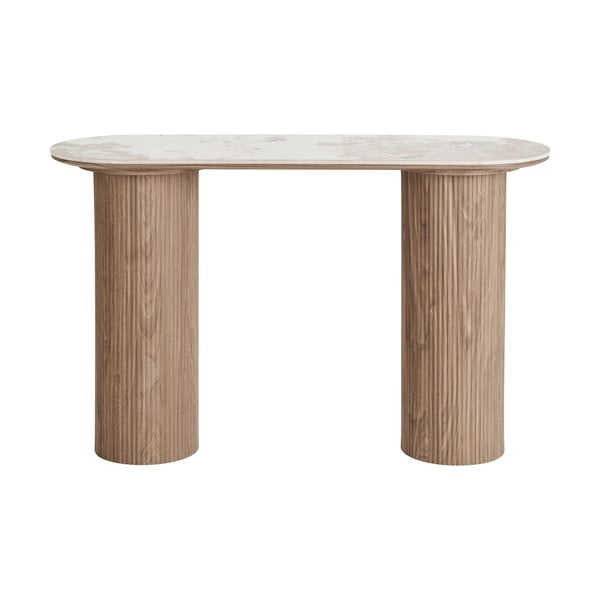 Bézs-natúr színű konzolasztal márvány dekoros asztallappal 40x120 cm Athens – House Nordic-image-2