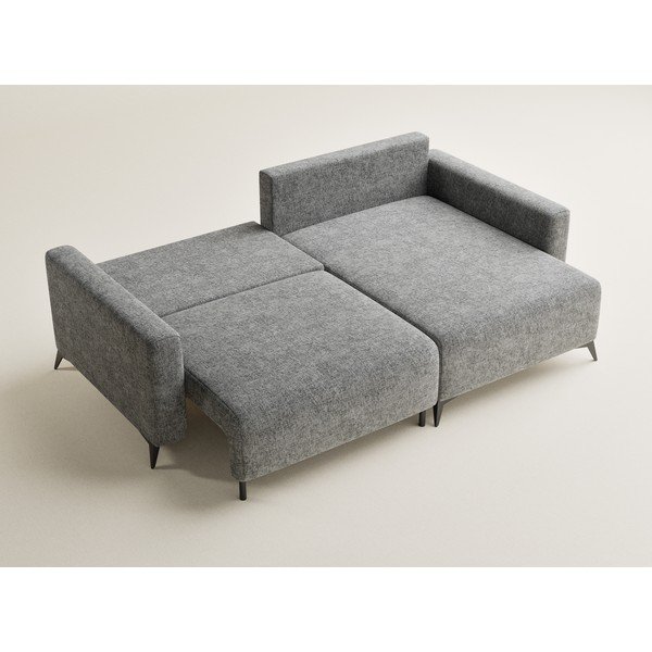 Szürke zsenília kinyitható-tárolóhelyes sarokkanapé (jobb oldali-heverő résszel) Leon – Maison de Rêve-image-3