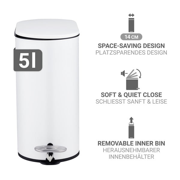 Matt fehér acél pedálos szemetes 5 l Collungo – Wenko-image-2