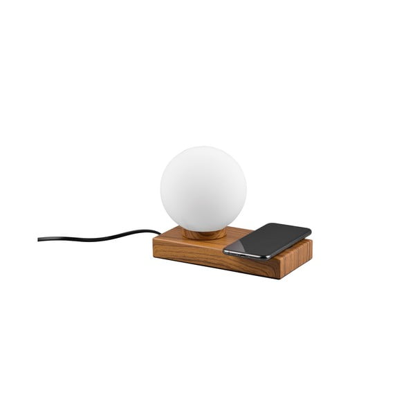 Fehér-barna asztali lámpa vezeték nélküli töltővel (magasság 15 cm) Chloe – Trio