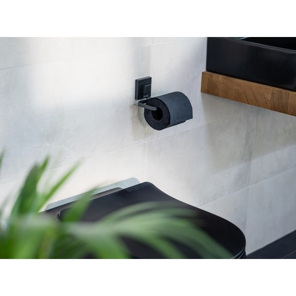 Fekete öntapadós rozsdamentes acél WC-papír tartó Quadro – Wenko-image-4