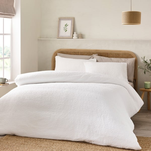 Fehér egyszemélyes krepp ágyneműhuzat 135x200 cm Crinkle Seersucker – Catherine Lansfield-image-1