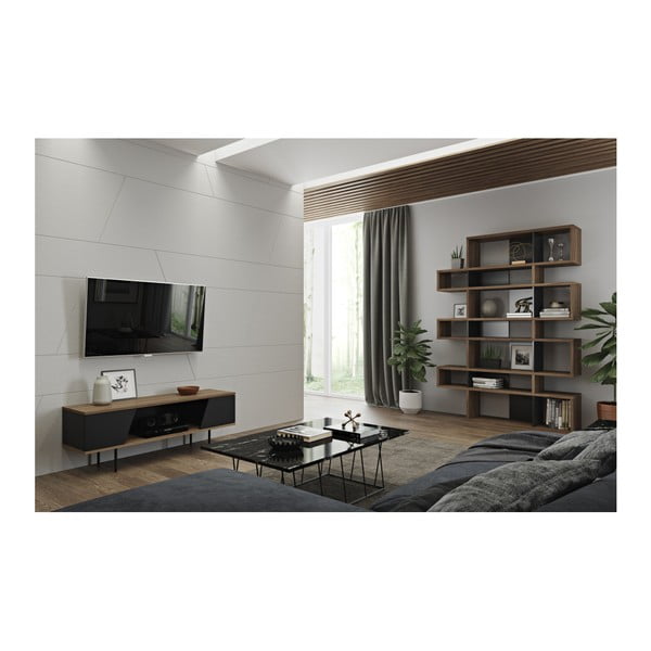 London fekete könyvespolc diófa mintás részletekkel - TemaHome-image-2