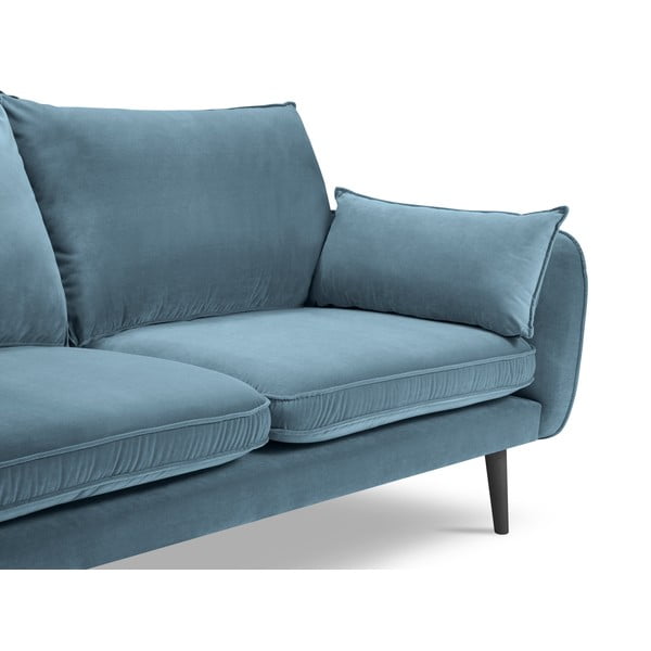 Lento világoskék bársony kanapé fekete lábakkal, 198 cm - Kooko Home-image-4