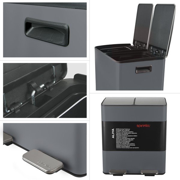 Sötétszürke acél szelektív pedálos szemetes 2x20 l   Aliya – Spirella-image-2