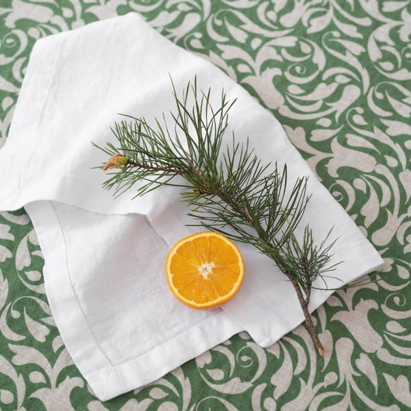 Len asztali futó 40x200 cm Evergreen Damask – Linen Tales-image-1