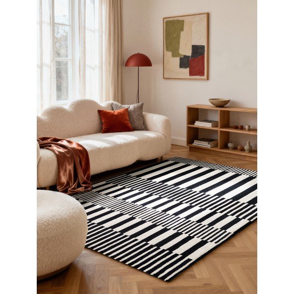 Fekete-fehér kézi szövésű gyapjú szőnyeg 120x180 cm Stryve Pulse – Elle Decoration-image-1