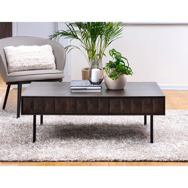 Sötétbarna dohányzóasztal tölgyfa dekoros asztallappal 71x117 cm Latina – Unique Furniture-image-1