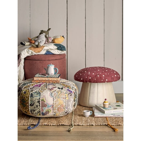 Piros-fehér bársony gyerek puff Lue - Bloomingville Mini-image-4