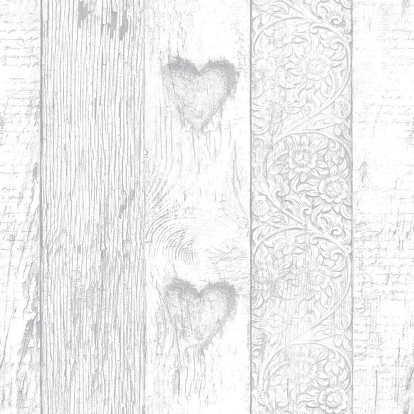 Plank Love Heart szürke tapéta, 0,52 x 10 m - Graham & Brown