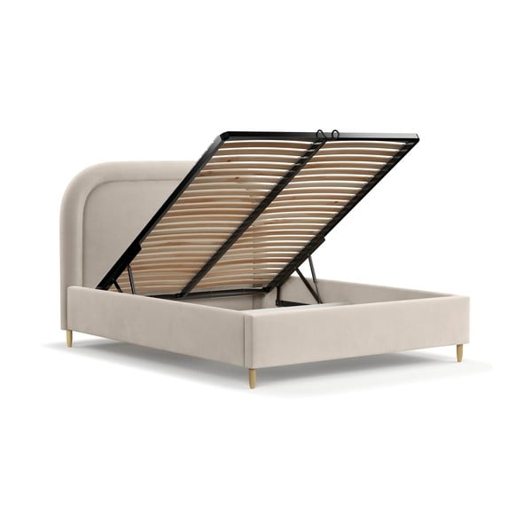 Bézs kárpitozott ágyneműtartós franciaágy ágyráccsal 140x200 cm Mija – Maison de Rêve-image-3