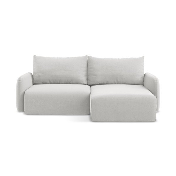 Világosszürke bársony kinyitható-tárolóhelyes sarokkanapé (jobb oldali-heverő résszel) Kalena – Makamii