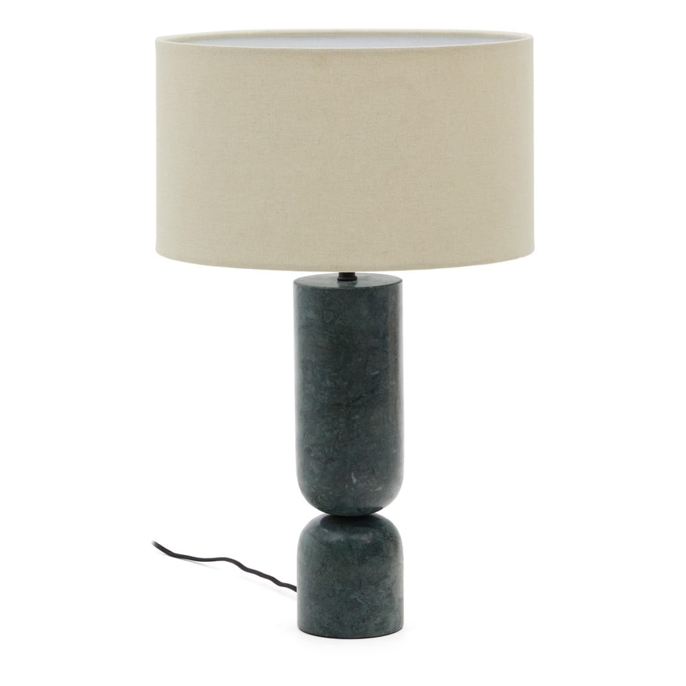 Sötétzöld-bézs márvány asztali lámpa textil búrával (magasság 57 cm) Vex  Kave Home