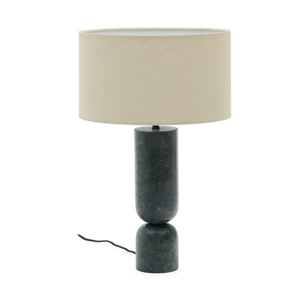 Sötétzöld-bézs márvány asztali lámpa textil búrával (magasság 57 cm) Vex – Kave Home