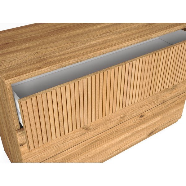 Natúr színű alacsony komód tölgyfa dekorral 100x72 cm Rayana – Marckeric-image-2