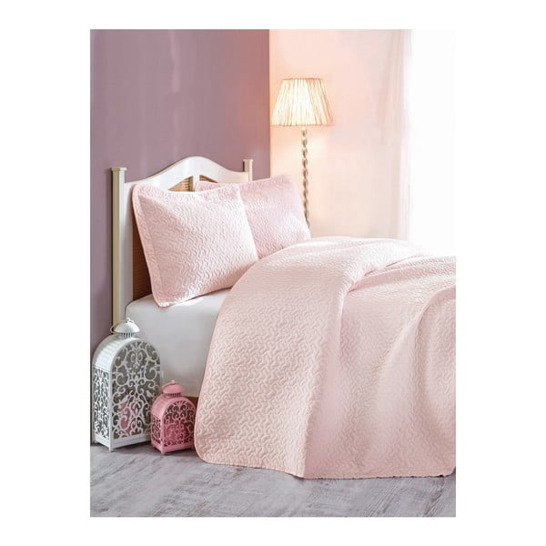 Sava világos rózsaszín kétszemélyes steppelt ágytakaró párnákkal, 240 x 260 cm
