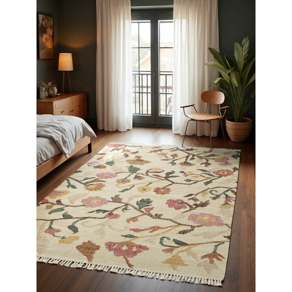 Krémszínű kézi szövésű juta szőnyeg 200x300 cm Roya Violette – Elle Decoration-image-1