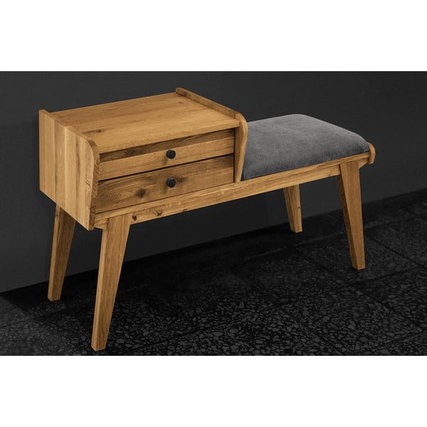 Fiókos tölgyfa pad, világosszürke ülőrésszel Retro - The Beds-image-3