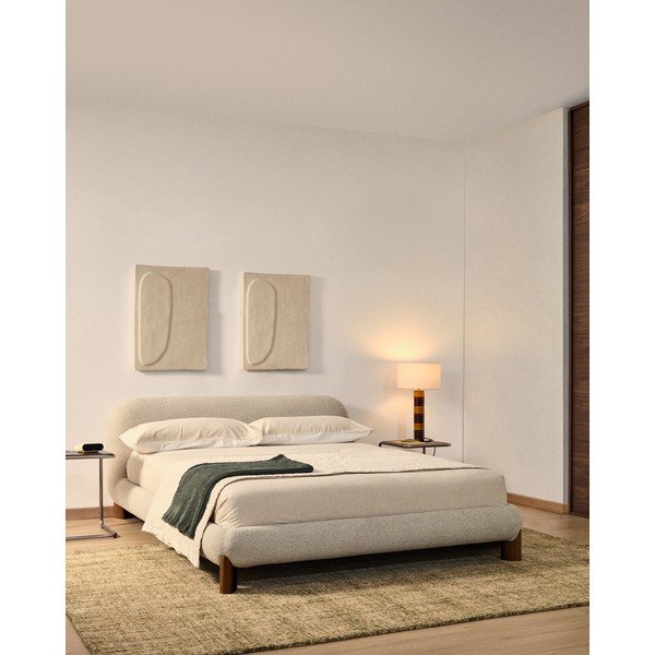 Bézs kárpitozott franciaágy ágyrács nélkül 180x200 cm Odina – Kave Home-image-1