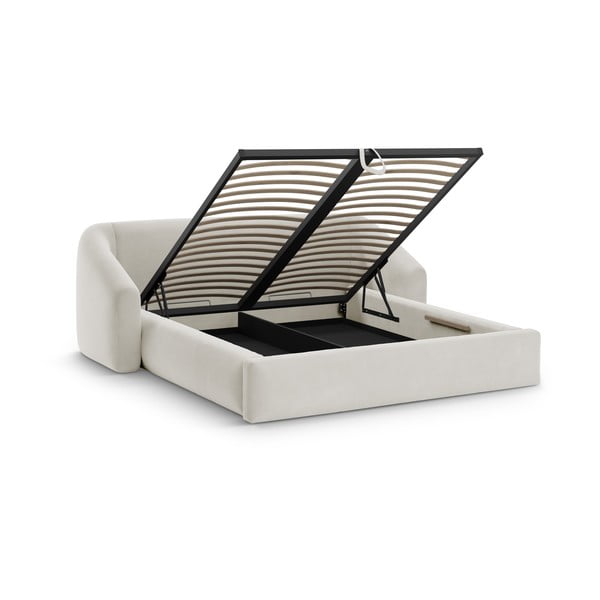 Bézs kárpitozott ágyneműtartós franciaágy ágyráccsal 180x200 cm Campi – Cosmopolitan Design-image-1