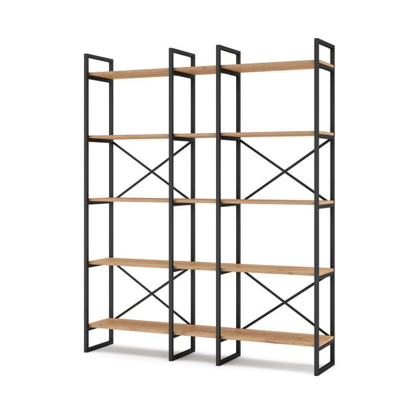 Fekete-natúr színű polcos állvány tölgyfa dekorral 144x175 cm Dusan – Marckeric-image-2