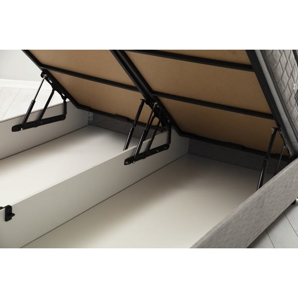 Világosszürke kárpitozott ágyneműtartós franciaágy ágyráccsal 160x200 cm Vitalia – Kalune Design-image-1