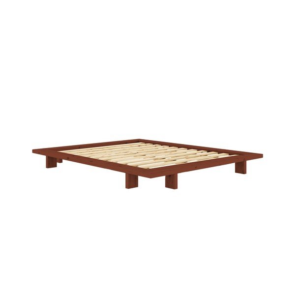 Terrakotta színű borovi fenyő franciaágy ágytámla nélkül, ágyráccsal 140x200 cm Japan – Karup Design