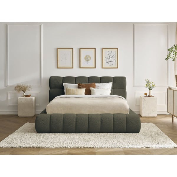 Zöld kárpitozott ágyneműtartós franciaágy ágyráccsal 160x200 cm Mont Blanc – Bobochic Paris-image-1