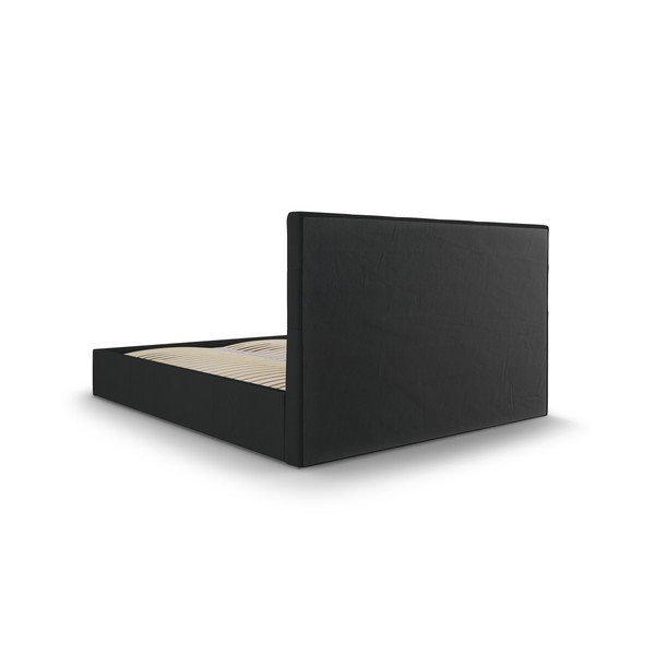 Fekete kárpitozott franciaágy tárolóhellyel ágyráccsal 180x200 cm Nerin – Mazzini Beds-image-4