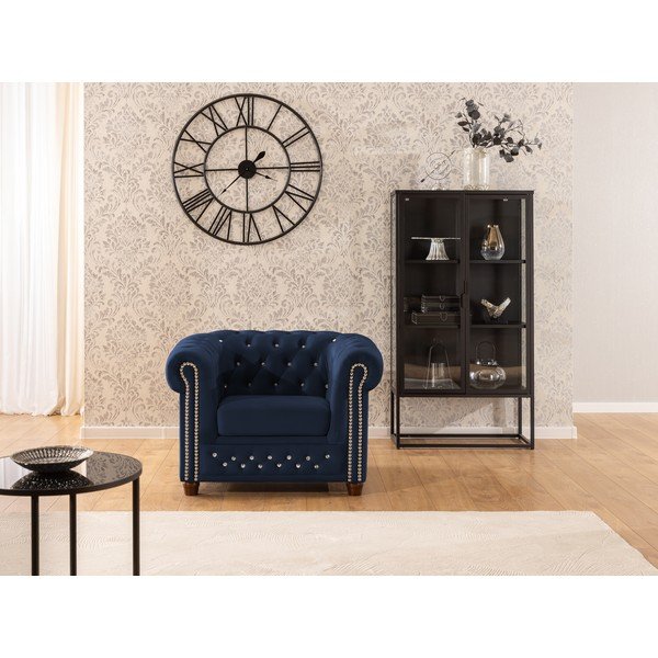 Kék bársony chesterfield fotel York Blik – Ropez-image-1