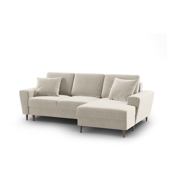 Bézs bársony kinyitható tárolóhelyes sarokkanapé (jobb oldali-heverő résszel) Kyoto – Cosmopolitan Design-image-1