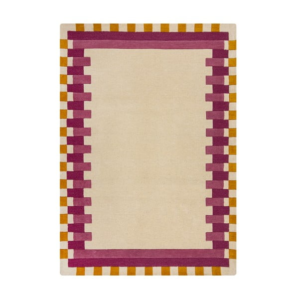 Sárga-rózsaszín kézi szövésű gyapjú szőnyeg 120x170 cm Kai Wool Border – Flair Rugs