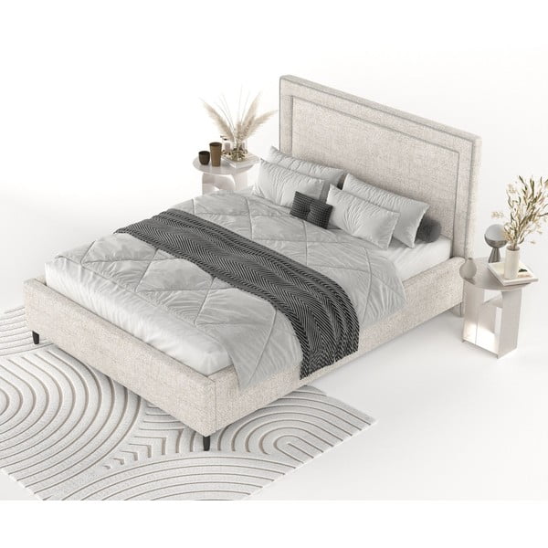 Krémszínű kárpitozott ágyneműtartós franciaágy ágyráccsal 160x200 cm Baleine – Maison de Rêve-image-3