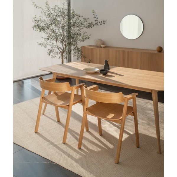 Barna-natúr színű bőr karfás étkezőszék Flip – Gazzda-image-1