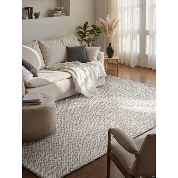 Világosszürke-krémszínű kézi szövésű gyapjú szőnyeg 140x200 cm Lyon Beans – Elle Decoration-image-1