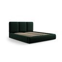 Sötétzöld bársony kárpitozott ágyneműtartós franciaágy ágyráccsal 200x200 cm Brody – Mazzini Beds