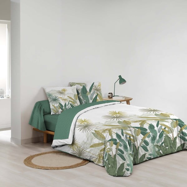 Fehér-zöld kétszemélyes-hosszabbított pamut ágyneműhuzat lepedővel-hatrészes 240x220 cm Otika – douceur d'intérieur