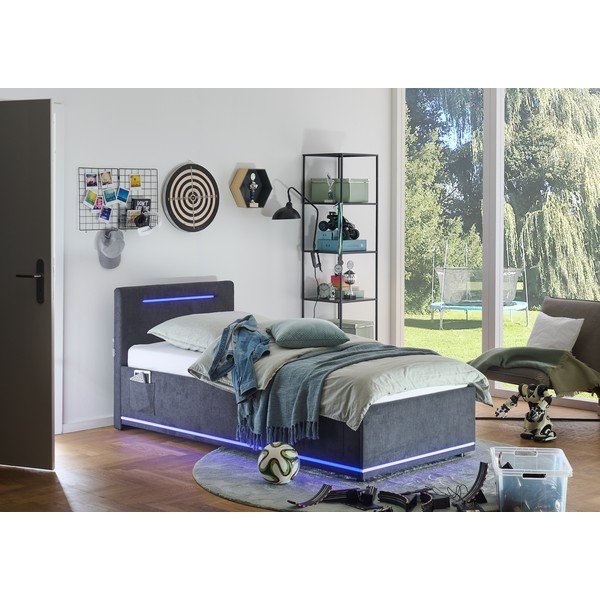 Sötétszürke kárpitozott gyerekágy ágyrács nélkül 90x200 cm Circle – Meise Möbel-image-1