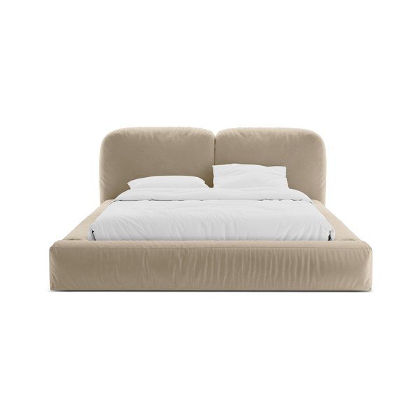 Bézs kárpitozott ágyneműtartós franciaágy ágyráccsal 200x200 cm Martina – Micadoni -image-4