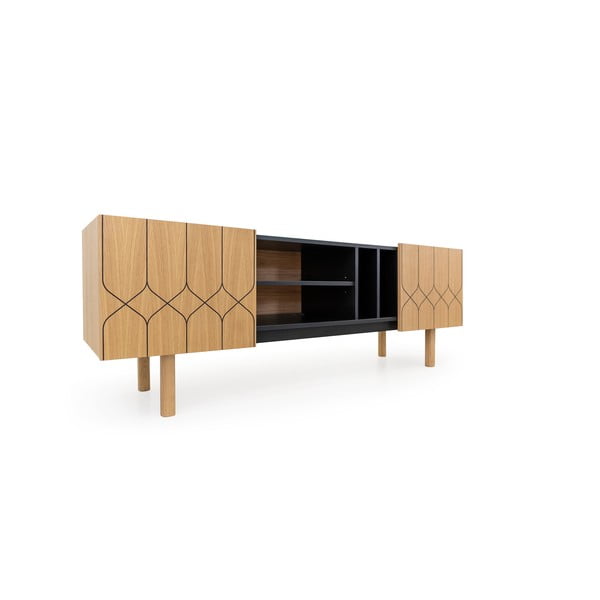 Fekete-natúr színű TV-állvány tölgyfa dekorral 175x60 cm Porto – Woodman-image-3